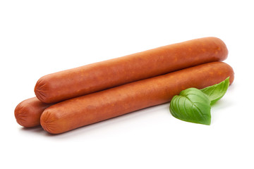 Sausages for frying, hunting sausages, close-up, isolated on white background