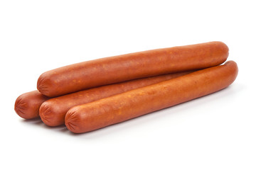 Sausages for frying, hunting sausages, close-up, isolated on white background