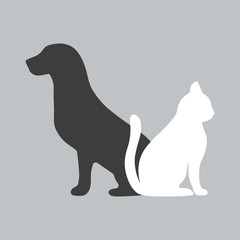 cat and dog silhouettes on gray background