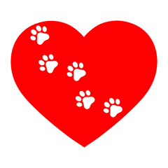 dog tracks on the background of the heart