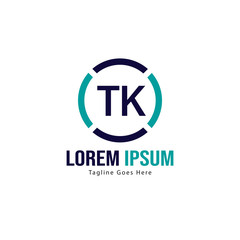 Initial TK logo template with modern frame. Minimalist TK letter logo vector illustration