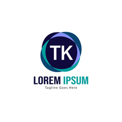 Initial TK logo template with modern frame. Minimalist TK letter logo vector illustration