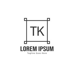 Initial TK logo template with modern frame. Minimalist TK letter logo vector illustration