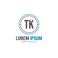 Initial TK logo template with modern frame. Minimalist TK letter logo vector illustration
