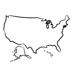 United States of America map from the contour black brush lines different thickness on white background. Vector illustration.