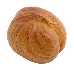 Hazelnut core whole single isolated on white background with clipping path. Full depth of field.