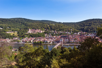 Fototapeta na wymiar View of Heidelberg with Nekar, old bridge, castle and old town_Baden Wuerttemberg, Germany, Europe
