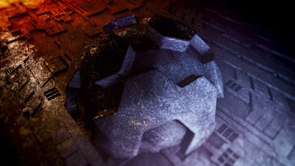 concept art of a strange sphere on a dark high tech environment with soft focus background