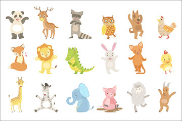 Fototapeta premium Humanized Animals Set Of Artistic Funny Stickers