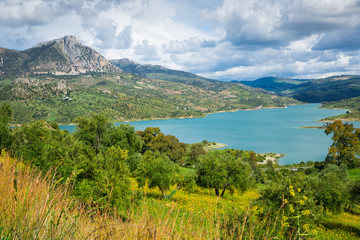 Naklejka na ściany i meble Artificial lake Zahara in hills of Andalusia