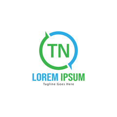 Initial TN logo template with modern frame. Minimalist TN letter logo vector illustration