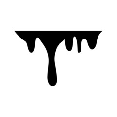 Black melt drips or liquid paint drops isolated on white background. Vector oil leak splash or chocolate syrup for graffiti splatter borders