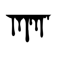 Black melt drips or liquid paint drops isolated on white background. Vector oil leak splash or chocolate syrup for graffiti splatter borders