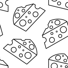 Seamless pattern with piece cheese isolated on white background, line art. Vector illustration