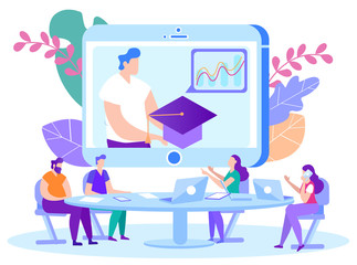 Man with Graduation Cap in Hand on Monitor. Vector