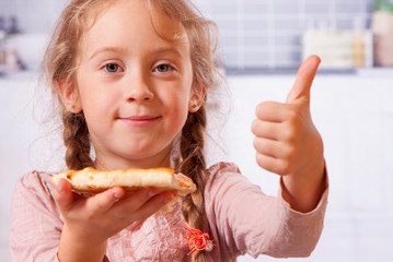 Pizza the best food! Cute little girls best friends eating pizza.