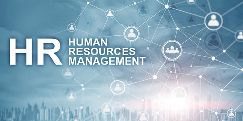 Double exposure people network structure HR - Human resources management and recruitment concept