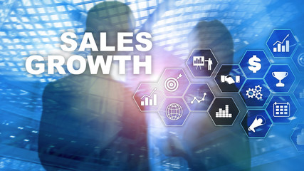 Chart growth concept. Sales increase, marketing strategy. Double exposure with business graph.