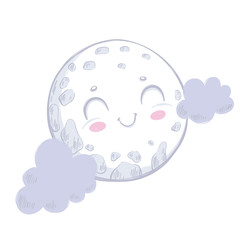 Cute cartoon moon and clouds. Print for baby t shirt pajamas