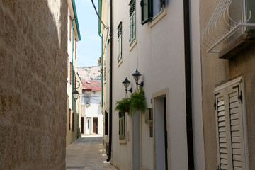 Picturesque narrow streets of town Pag, on island Pag, Croatia.