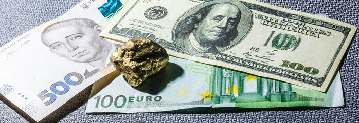 Ukrainian hryvnia, dollar, euro, money close-up. Banknotes the concept of economy