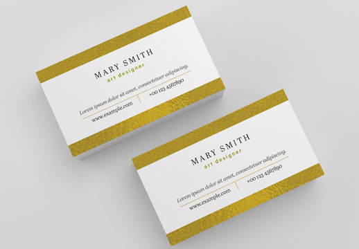 Business Card Layout with Gold Elements