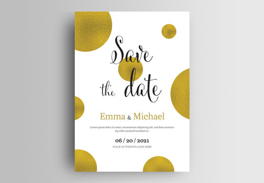 Wedding Invitation Layout with Gold Circles