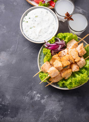 Tzatziki sauce, souvlaki and traditional greek dishes
