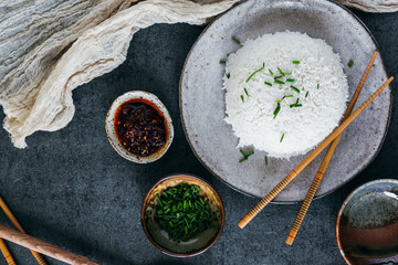 Stone Bowls with Condiments