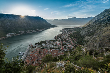 Naklejka premium Bay of Kotor view from the hill above the town, Montenegro.