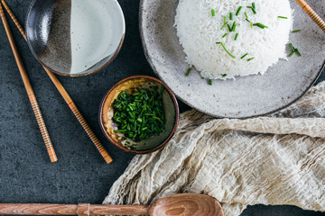 Stone Bowls with Condiments