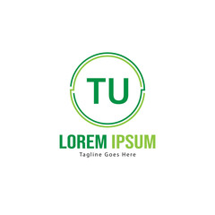 Initial TU logo template with modern frame. Minimalist TU letter logo vector illustration