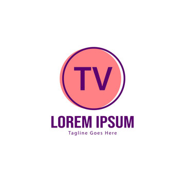 Initial TV logo template with modern frame. Minimalist TV letter logo vector illustration