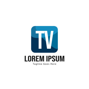 Initial TV logo template with modern frame. Minimalist TV letter logo vector illustration