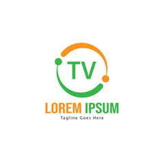 Initial TV logo template with modern frame. Minimalist TV letter logo vector illustration