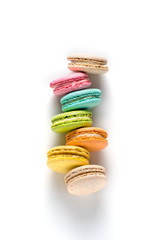 Macaroons on a white background. From above. Place for text