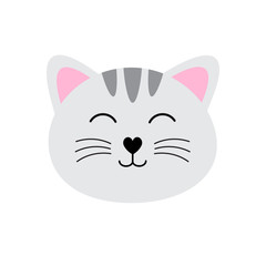 Vector flat cartoon kawaii gray cat kitten face isolated on white background 