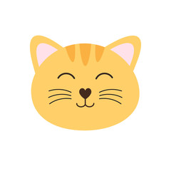 Vector flat cartoon kawaii cat kitten face isolated on white background 