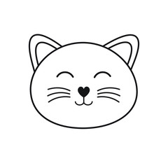 Vector flat cartoon kawaii black line cat kitten face isolated on white background 