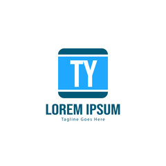 Initial TY logo template with modern frame. Minimalist TY letter logo vector illustration