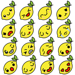Set of icons Emoji lemons with different emotions. Vector illustration