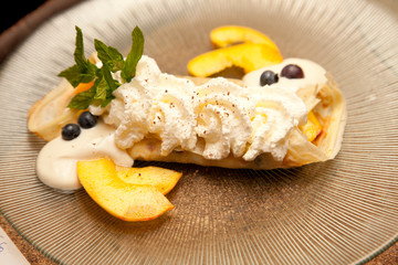 Peach crepe dessert