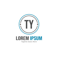 Initial TY logo template with modern frame. Minimalist TY letter logo vector illustration