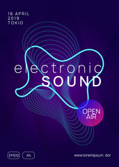Dj flyer. Minimal concert invitation design. Dynamic gradient shape and line. Neon dj flyer. Electro dance music. Electronic sound event. Club fest poster. Techno trance party.