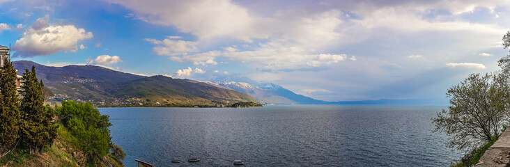 Fototapeta na wymiar Panorama of beautiful Lake Ohrid