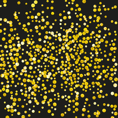Gold glitter dots confetti on isolated backdrop. Shiny random falling sequins with shimmer. Design with gold glitter dots for party invitation, event banner, flyer, birthday card.