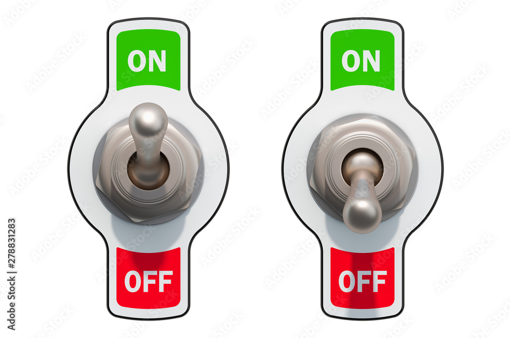 Poster toggle switches on and off, 3d rendering