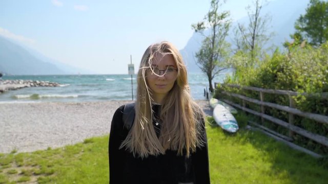 Blode Hipster Girl By Lake