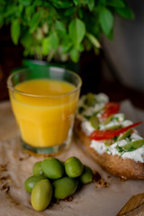  Bruschetta with soft cheese and basil breakfast appetizer