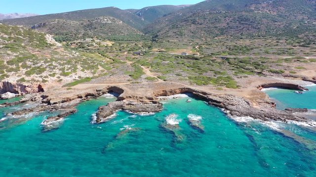 Aerial shot with drone from Coastline of Crete in Greece. 
